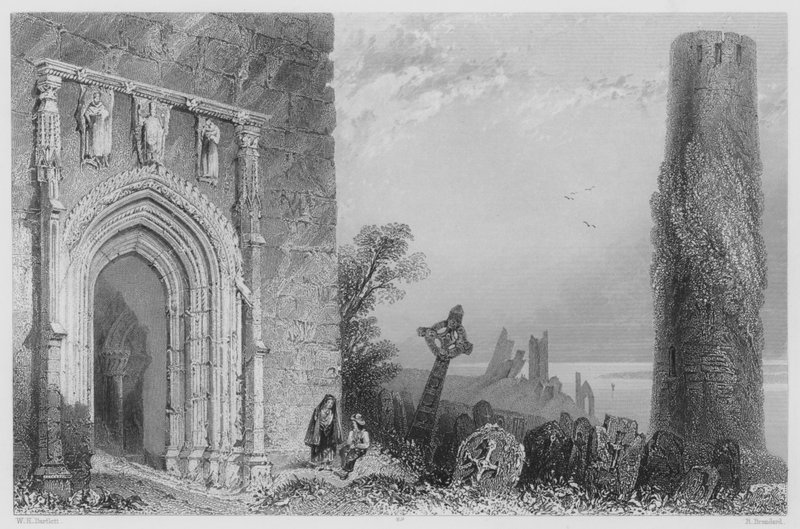 Porta de entrada do Templo Mc Durmot, Clonmacnoise (gravura) de William Henry (after) Bartlett