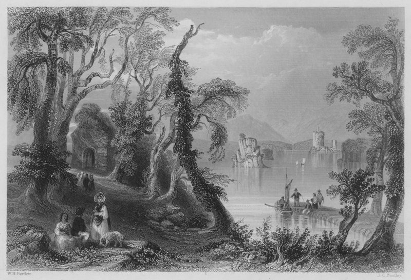 Innisfallen, Lago de Killarney (gravura) de William Henry (after) Bartlett