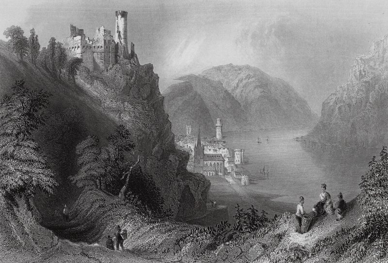 Oberwesel e o castelo de Schomberg (gravura) de William Henry (after) Bartlett