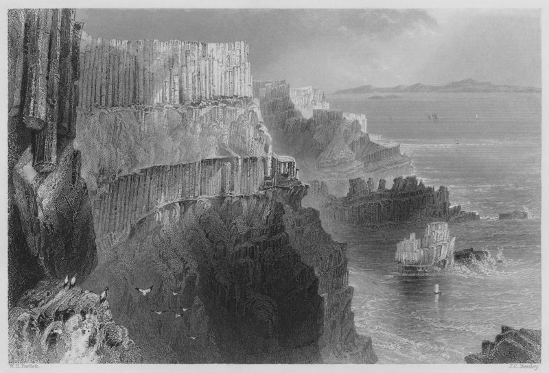 Pleaskin Cliff, perto da Giants Causeway, Country Antrim (gravura) de William Henry (after) Bartlett