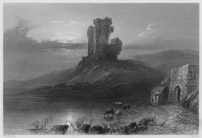 Restos do Castelo de Kilcolman (gravura) de William Henry (after) Bartlett