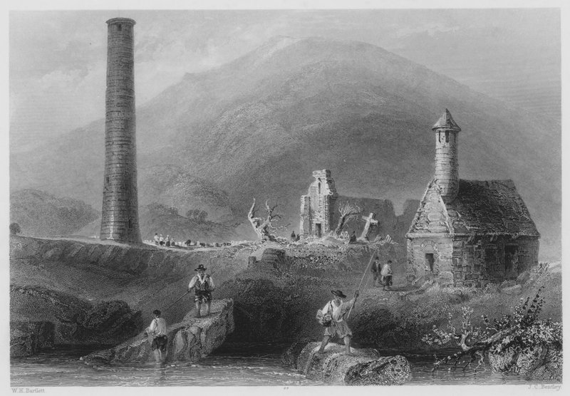 Torre redonda, etc, Glendalough, Wicklow County (gravura) de William Henry (after) Bartlett