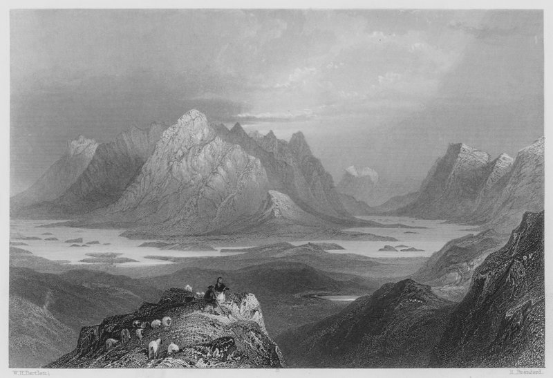 Cena de Cloonacartin Hill, Connemara (gravura) de William Henry (after) Bartlett