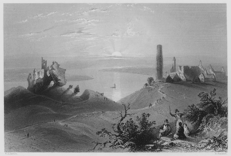Sete Igrejas de Clonmacnoise, na Shannon (gravura) de William Henry (after) Bartlett