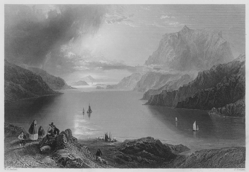The Eagle Mountain, Killeries, Connemara (gravura) de William Henry (after) Bartlett