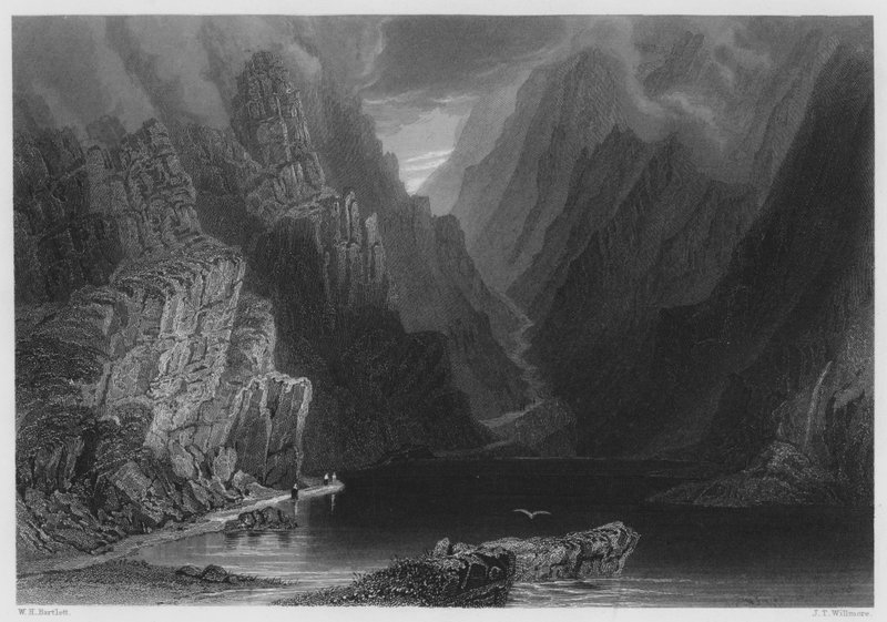 The Mountains in the Gap of Dunloe (gravura) de William Henry (after) Bartlett