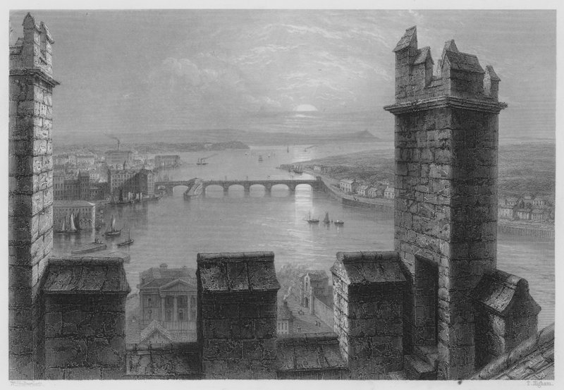 O Shannon, da Torre da Catedral de Limerick (gravura) de William Henry (after) Bartlett