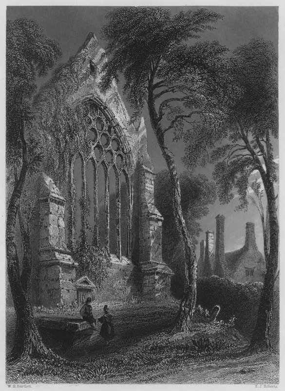Youghall Abbey, a Residência de Sir Walter Raleigh (gravura) de William Henry (after) Bartlett