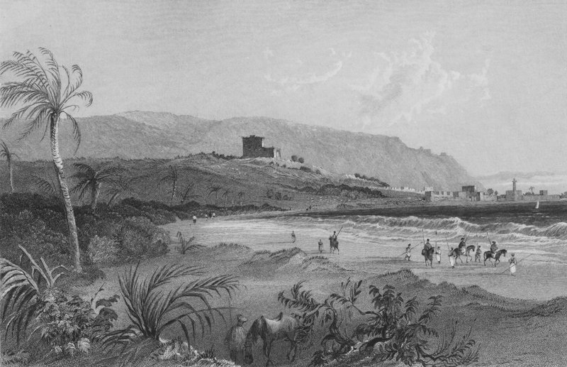 Abordagem de Caipha, Baía do Acre, Costa da Palestina de William Henry Bartlett