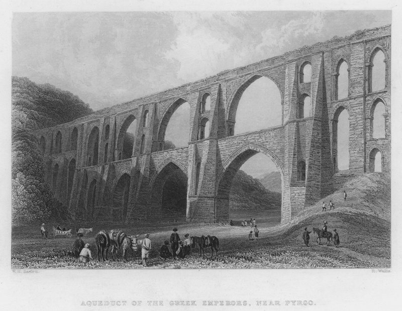 Aqueduto dos Imperadores Gregos, perto de Pyrgo (gravura) de William Henry Bartlett