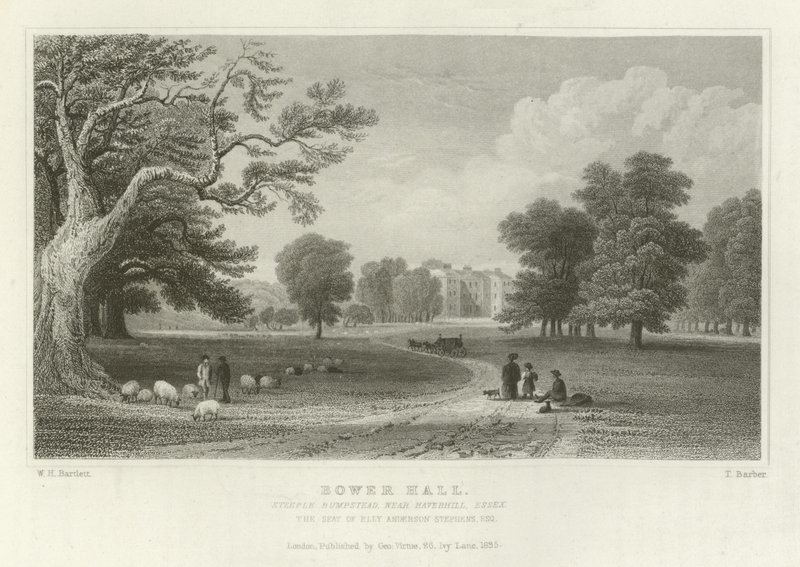 Bower Hall, Bumpstead Steeple, perto de Haverhill, Essex, o assento de Elly Anderson Stephens, Esquire de William Henry Bartlett