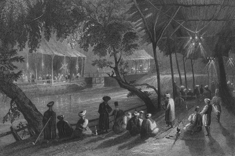 Cafés em Damasco, em um Ramo da Barrada, a antiga Farma de William Henry Bartlett