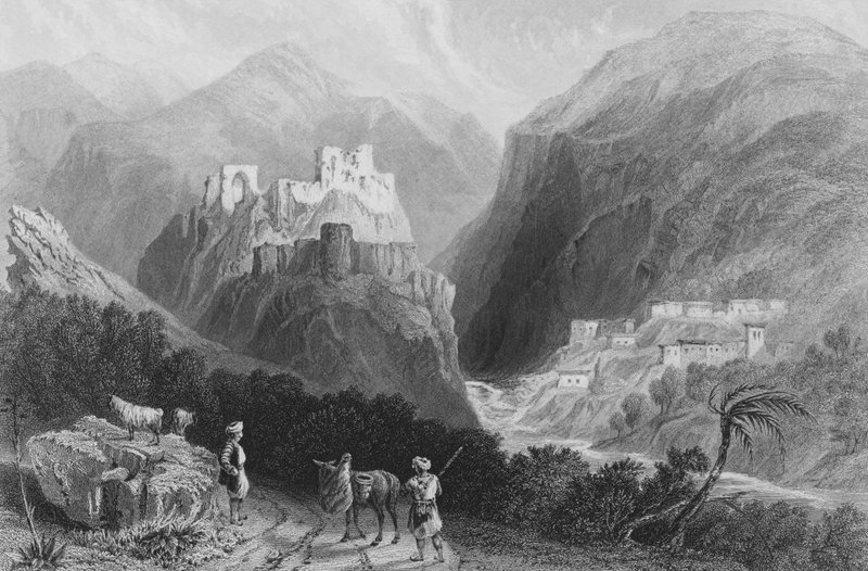 Castelo no Monte Amana, perto do Khan Karamont de William Henry Bartlett