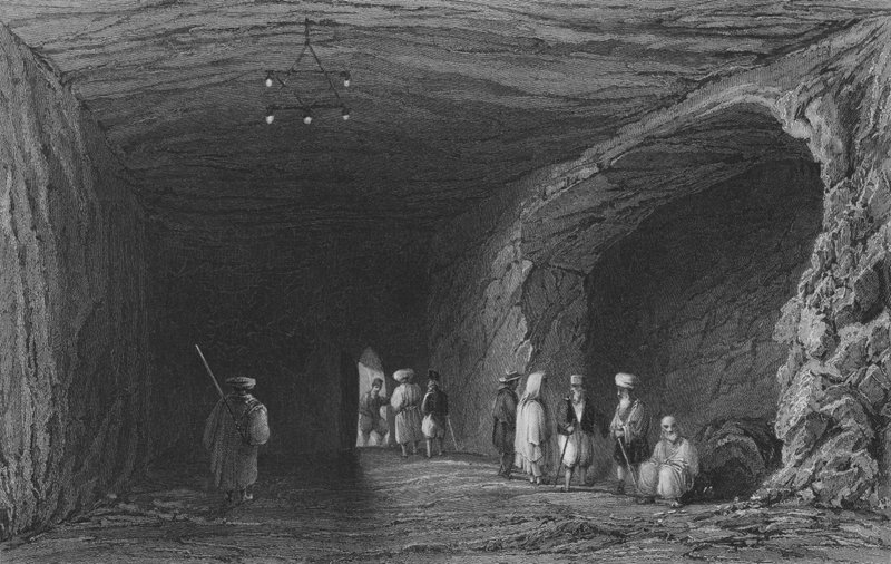 Caverna da Escola dos Profetas, no Monte Carmelo de William Henry Bartlett