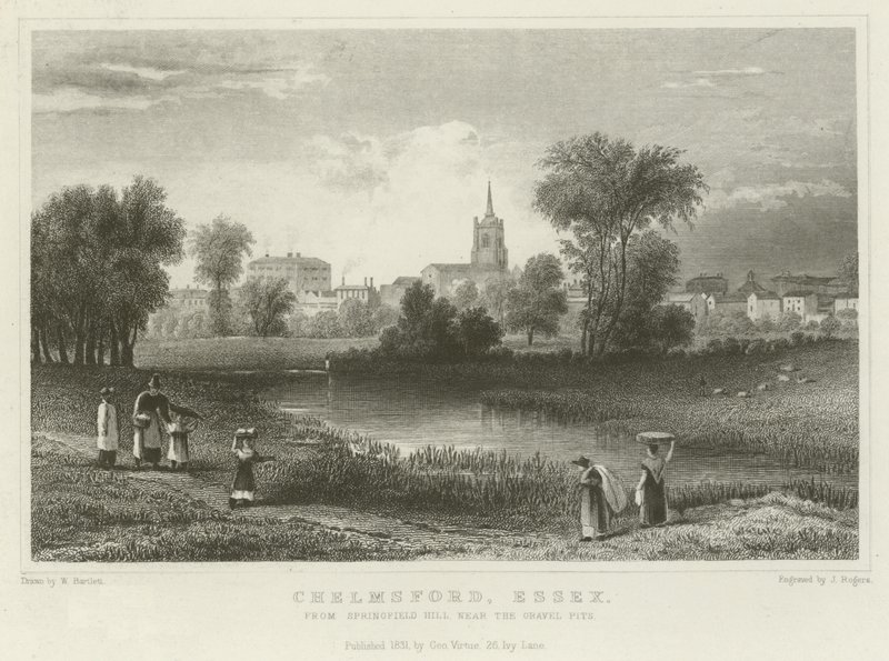 Chelmsford, Essex, de Springfield Hill, perto dos poços de cascalho de William Henry Bartlett