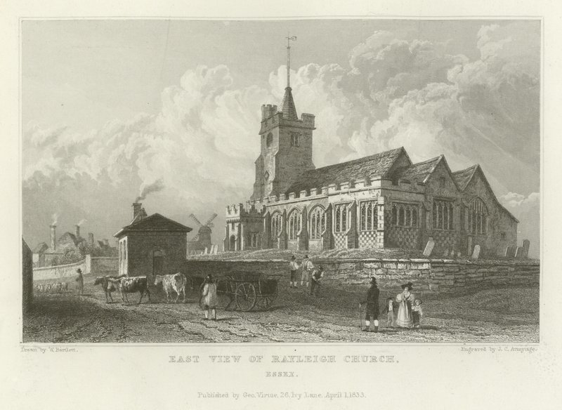 Vista leste da igreja de Rayleigh, Essex de William Henry Bartlett