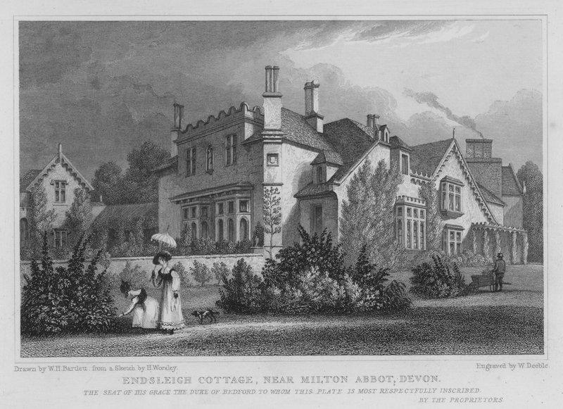 Endsleigh Cottage, perto de Milton Abbot, Devon (gravura) de William Henry Bartlett