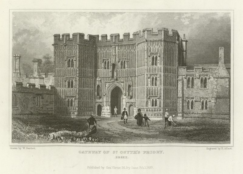 Porta de entrada do Priorado de St Osyth, Essex de William Henry Bartlett