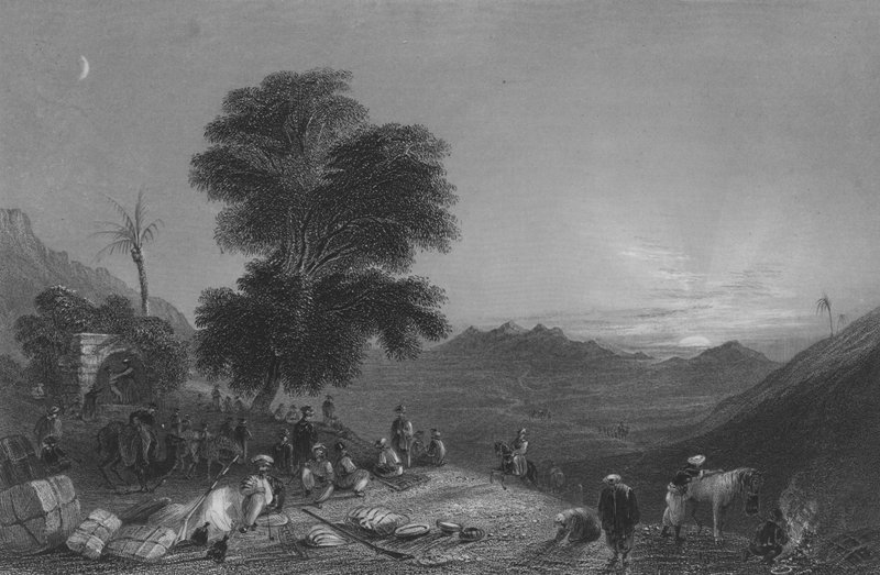 Parada de uma caravana no deserto de Girgola, perto do Monte Amanus de William Henry Bartlett