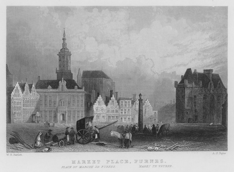 Market Place, Furnes (gravura) de William Henry Bartlett