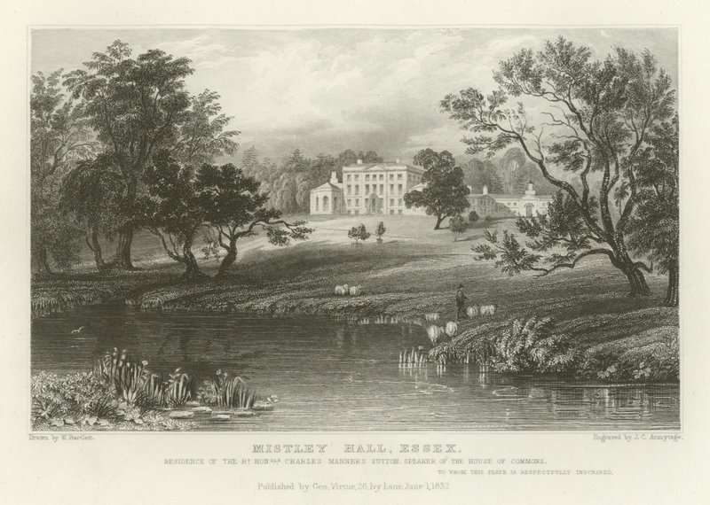 Mistley Hall, Essex, Residência do Honorável Charles Manners Sutton, Presidente da Câmara dos Comuns de William Henry Bartlett