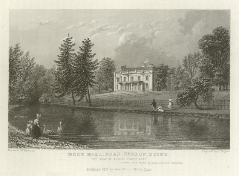 Moor Hall, perto de Harlow, Essex, a sede de Thomas Perry, Esquire de William Henry Bartlett