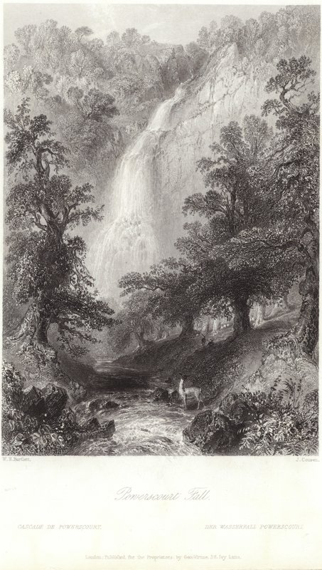 Powerscourt cair no rio Dargle de William Henry Bartlett