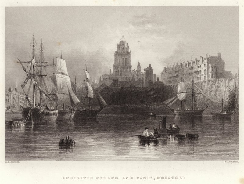 Igreja de Redcliffe e bacia, Bristol de William Henry Bartlett