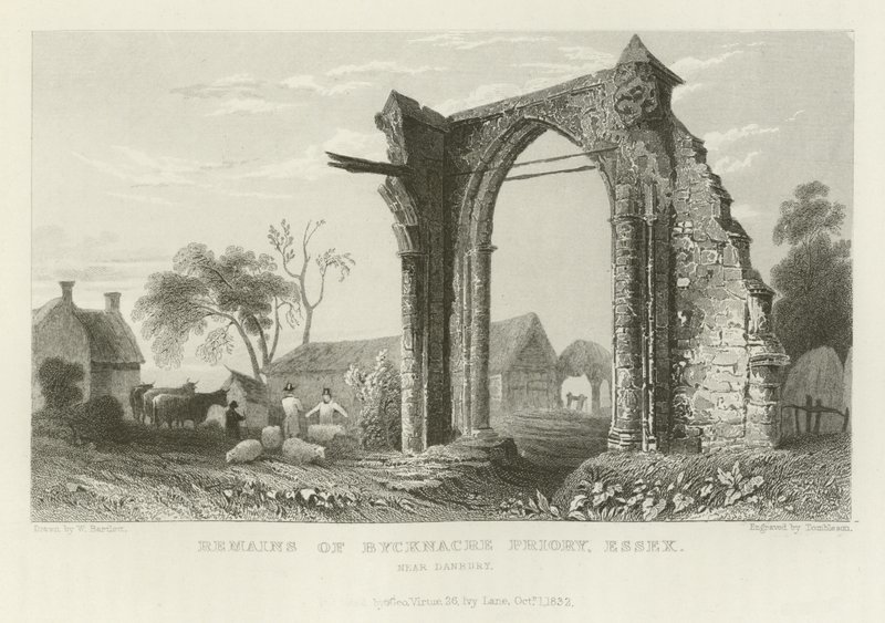 Restos de Bycknacre Priory, Essex, perto de Danbury de William Henry Bartlett