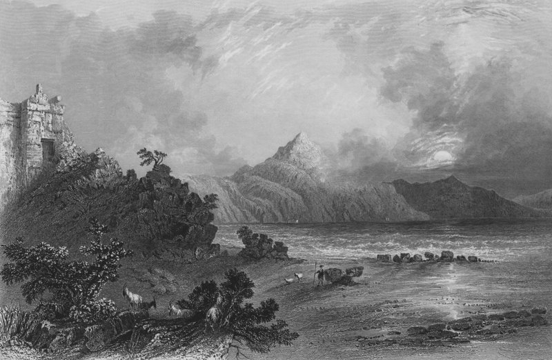 Restos do porto de Selêucia, perto de Suadeah, Monte Casius à distância de William Henry Bartlett