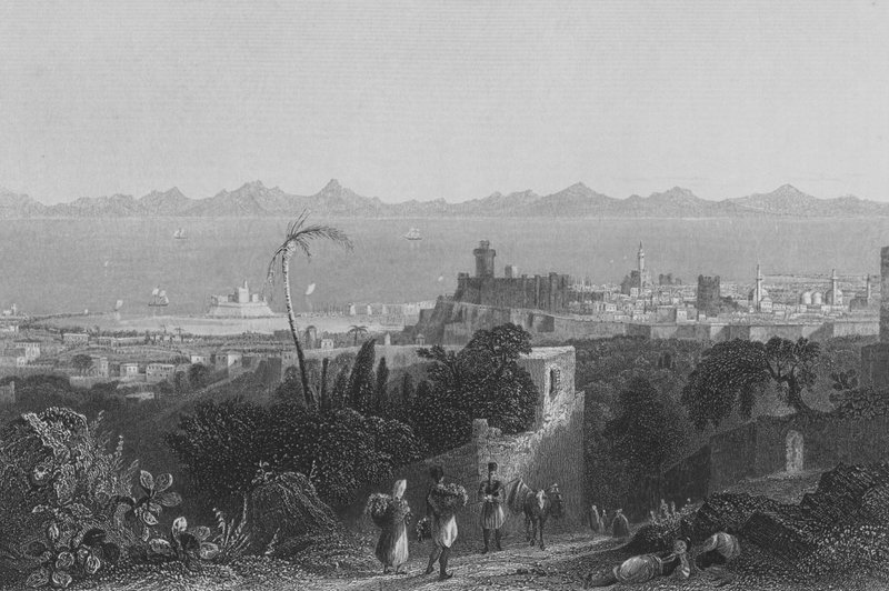 Rodes, das alturas, perto da Villa de Sir Sidney Smith de William Henry Bartlett