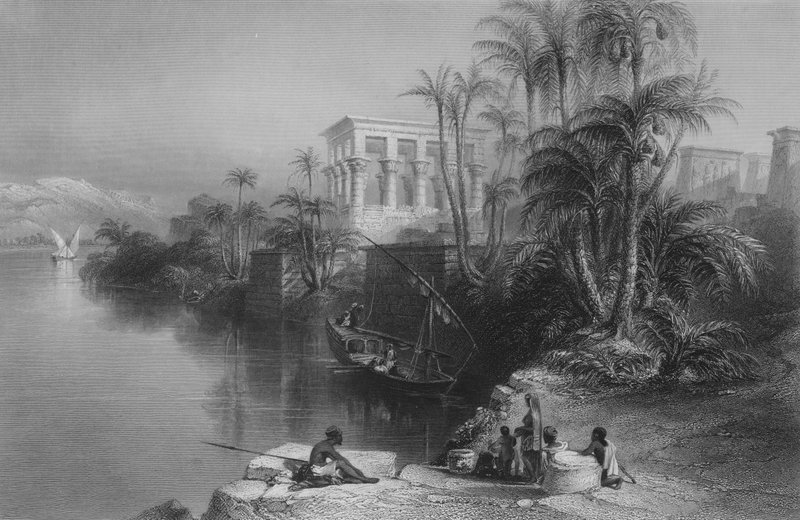 Cena no rio Nilo em Philoe, acima de Syene (gravura) de William Henry Bartlett