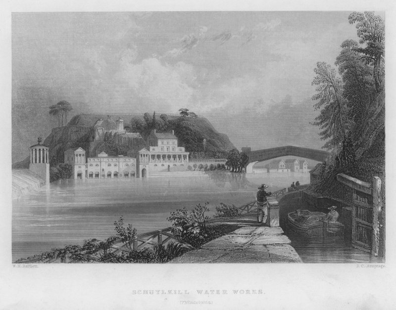 Schuylkill Water Works, Philadelphia (gravura) de William Henry Bartlett
