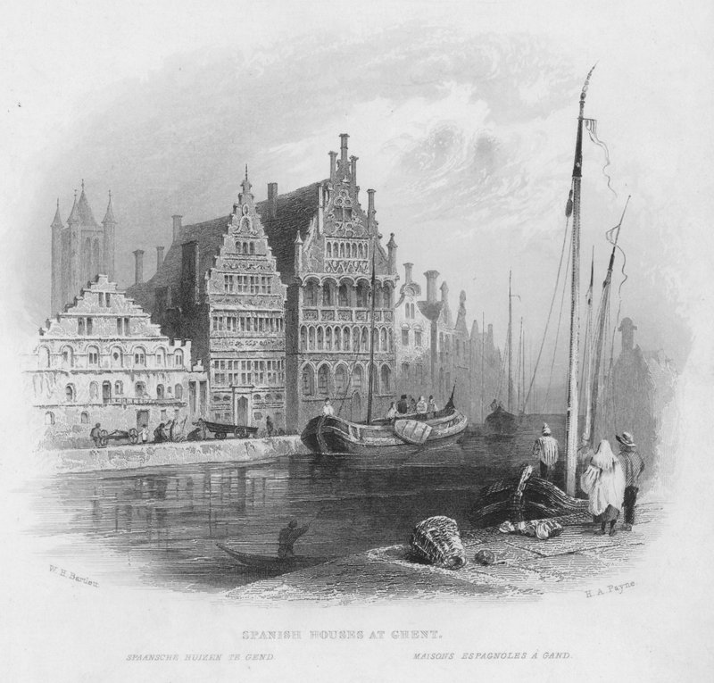 Spanish Houses at Ghent (gravura) de William Henry Bartlett