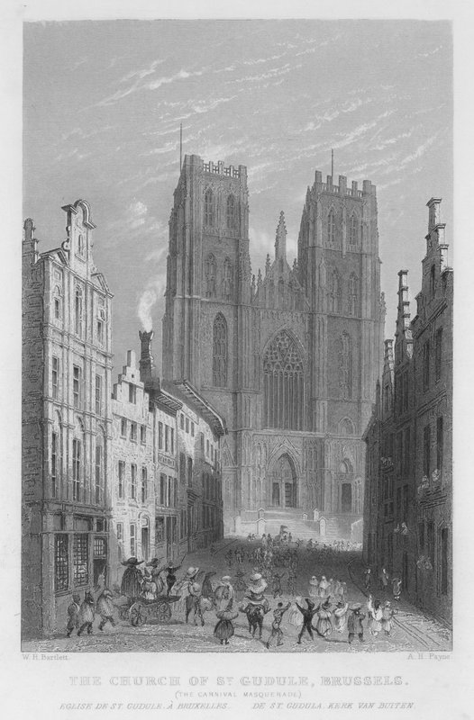 A Igreja de São Gudule, Bruxelas, A Máscara do Carnaval (gravura) de William Henry Bartlett
