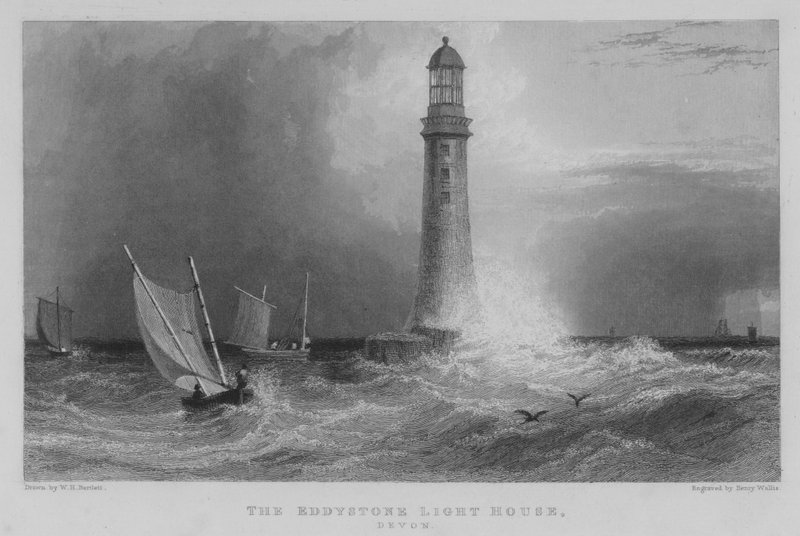 The Eddystone Light House, Devon (gravura) de William Henry Bartlett