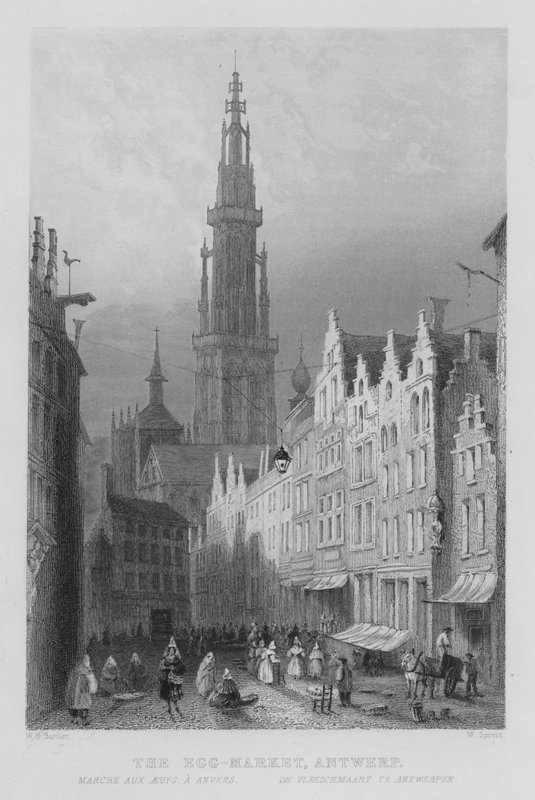 The Egg-Market, Antuérpia (gravura) de William Henry Bartlett