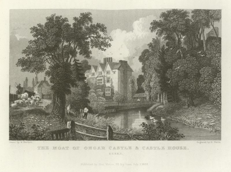 O fosso do Castelo de Ongar e Castle House, Essex de William Henry Bartlett