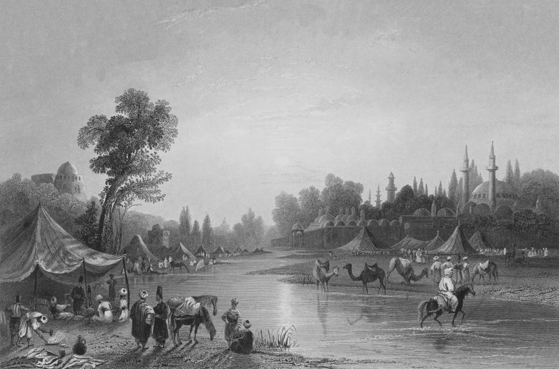 O rio Barrada, a antiga Pharpar, um rio de Damasco de William Henry Bartlett