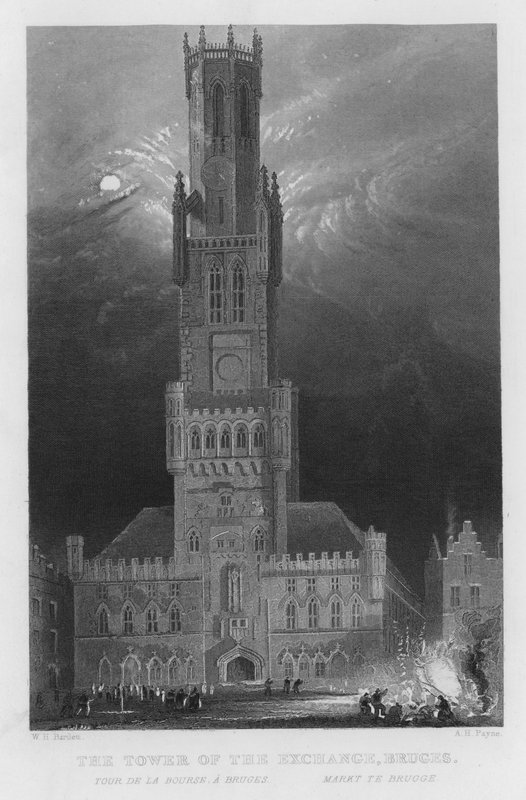 A Torre da Bolsa, Bruges (gravura) de William Henry Bartlett