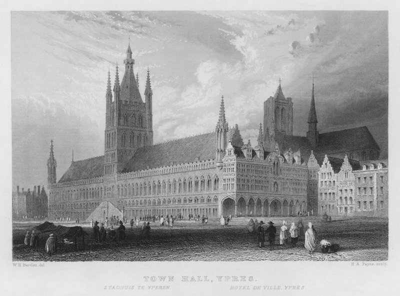 Câmara Municipal, Ypres (gravura) de William Henry Bartlett
