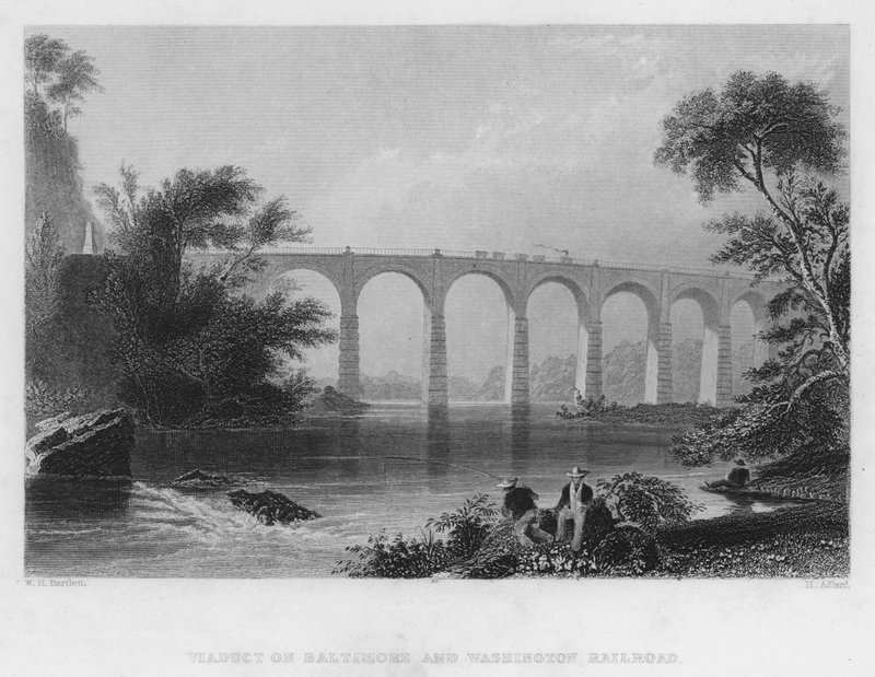 Viaduto em Baltimore e Washington Railroad (gravura) de William Henry Bartlett