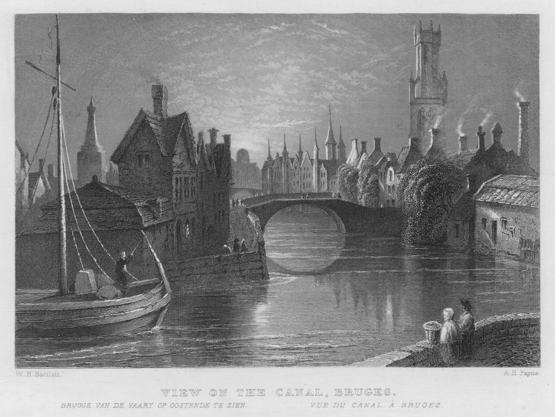 Vista no Canal, Bruges (gravura) de William Henry Bartlett