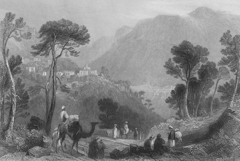 Aldeia de Brumhanna, no Monte Líbano de William Henry Bartlett