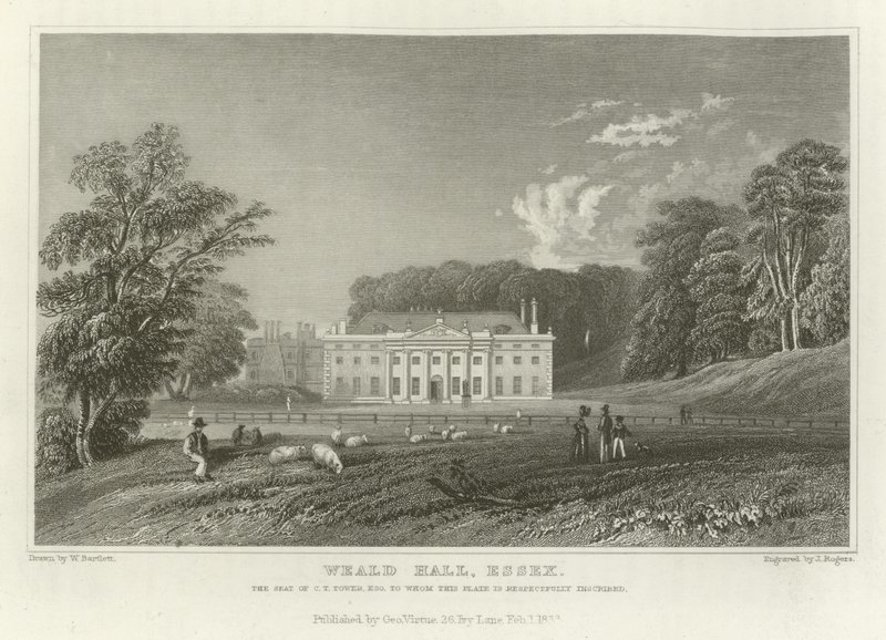 Weald Hall, Essex, a sede da torre CT, Esquire de William Henry Bartlett
