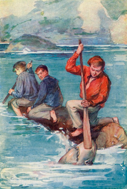 Jack instantaneamente mergulhou o remo nas mandíbulas horríveis do monstro e enfiou-o pela garganta. de William Henry Charles Groome