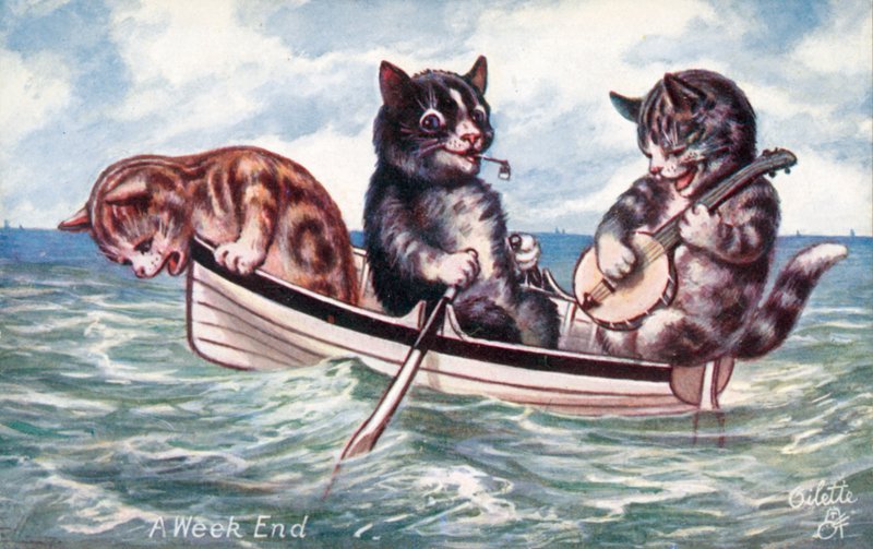 Postal humorístico de um gato (litografia a cores) de William Henry Ellam