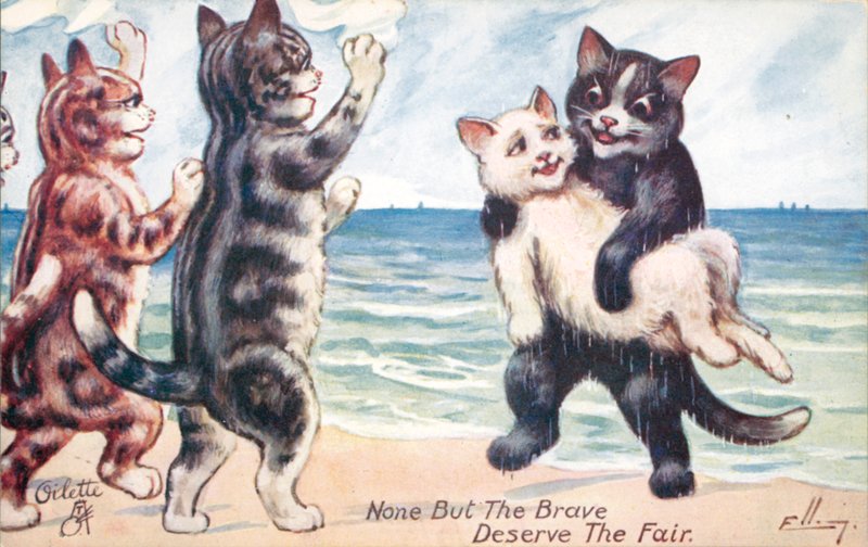 Postal humorístico de um gato (litografia a cores) de William Henry Ellam
