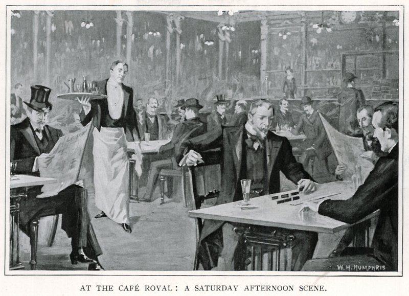 No Café Royal: Uma Cena da Tarde de Sábado, c.1900 (litho) de William Henry Humphris