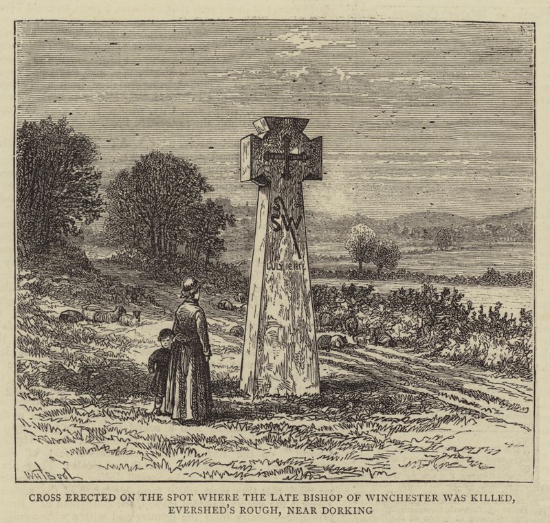 Cruz erguida no local onde o falecido Bispo de Winchester foi morto, Evershed&39;s Rough, perto de Dorking de William Henry James Boot